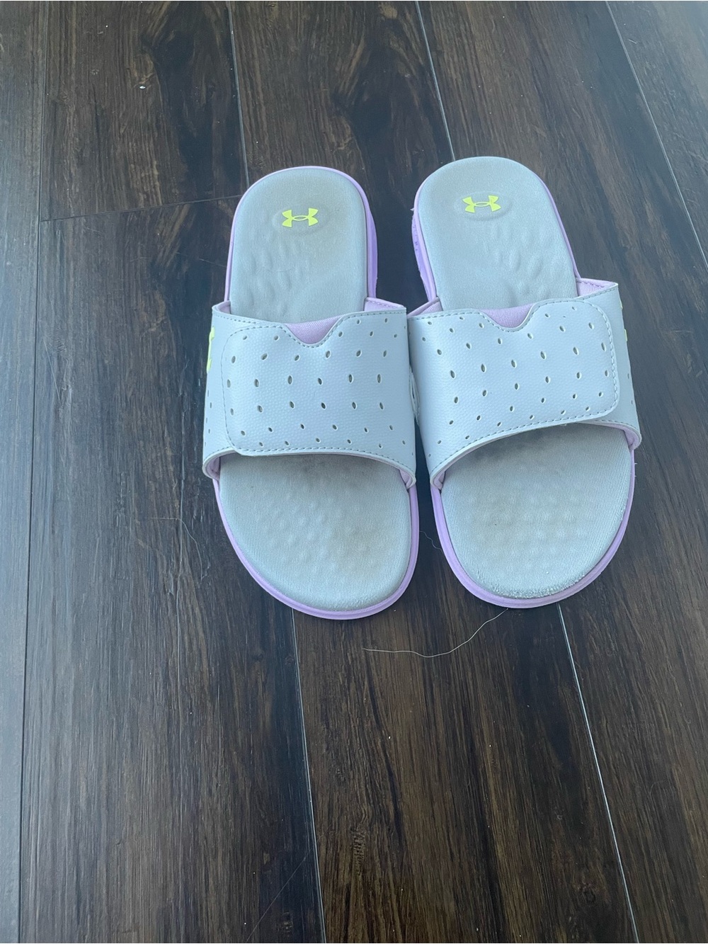 Under Armour Gray Slide Sandals with Pink Accents